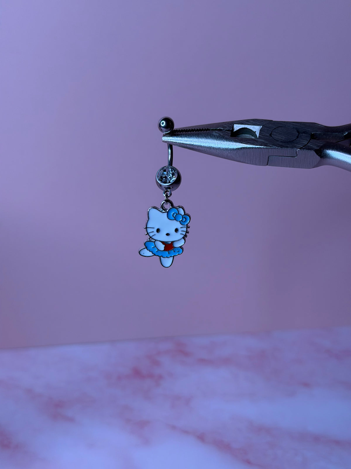 Blue Dancing Kitty Belly Ring