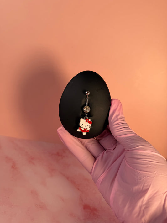 Red Dancing Kitty Belly Ring